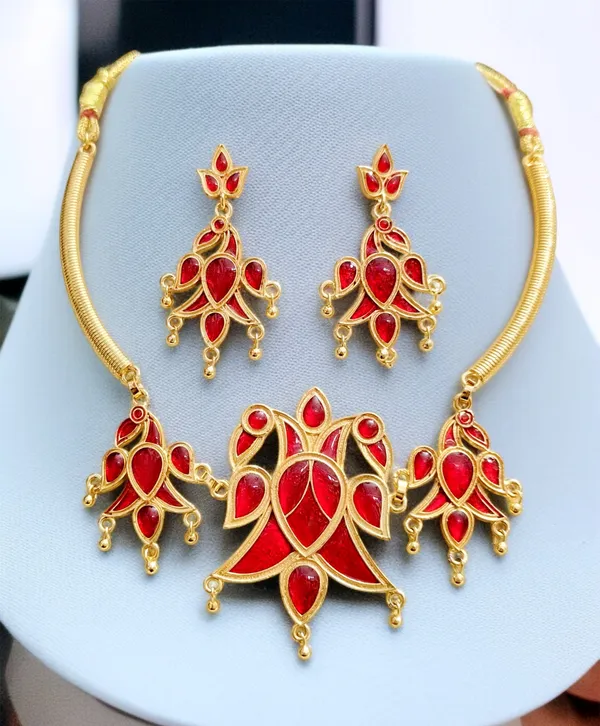 Assamese_Traditional_Copper_Red_Meenakari_Henpata_Pipe_Jewllery_Set
