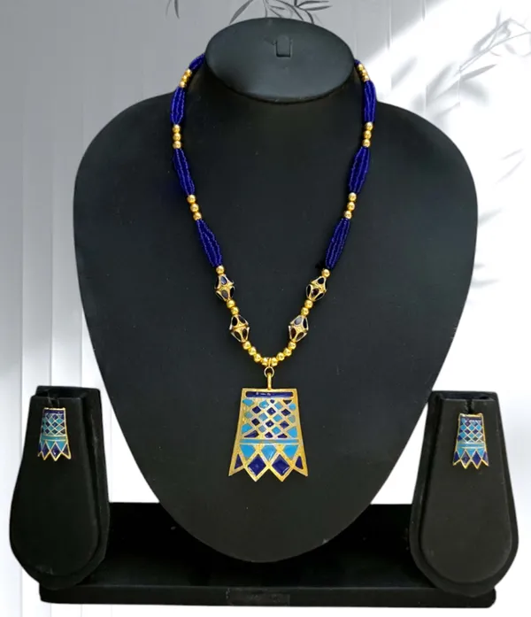 Assamese_Traditional_Dark_Blue_Lite_Blue_Meenakari_Thuriya_4_Ball_Tassel_Jewellery_Set