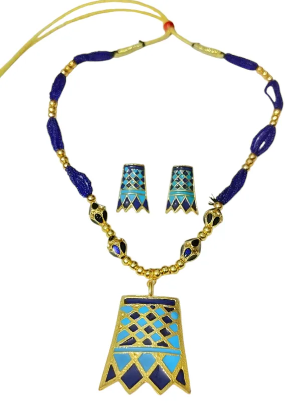 Assamese_Traditional_Dark_Blue_Lite_Blue_Meenakari_Thuriya_4_Ball_Tassel_Jewellery_Set
