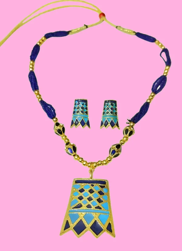 Assamese_Traditional_Dark_Blue_Lite_Blue_Meenakari_Thuriya_4_Ball_Tassel_Jewellery_Set