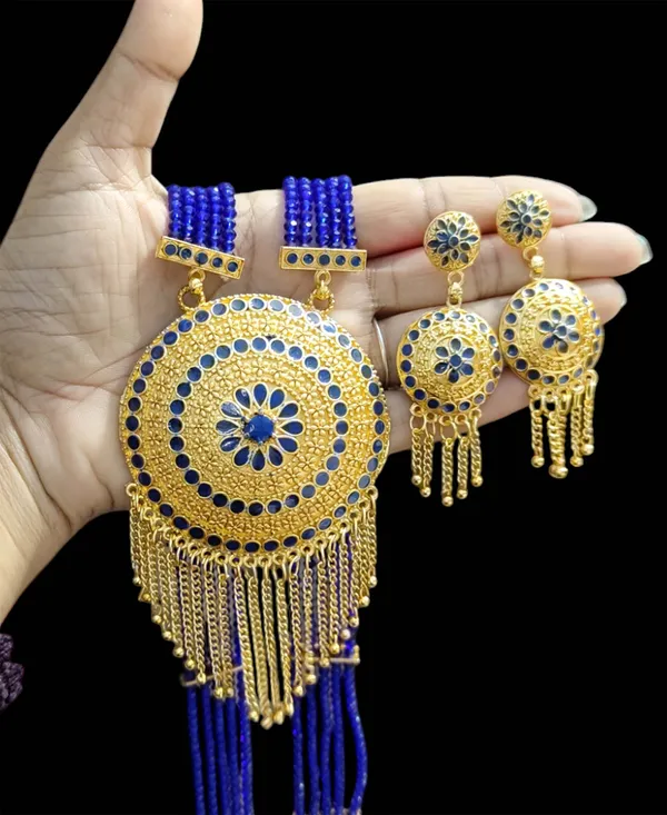 Assamese_Traditional_Dark_Blue_Copper_Based_Zalar_Japi_Jewellery_Set
