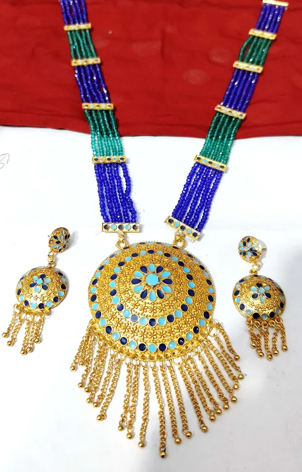 Assamese_Traditional_Dark_-Lite_Blue_Copper_Based_Zalar_Japi_Jewellery_Set