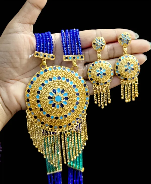 Assamese_Traditional_Dark_-Lite_Blue_Copper_Based_Zalar_Japi_Jewellery_Set
