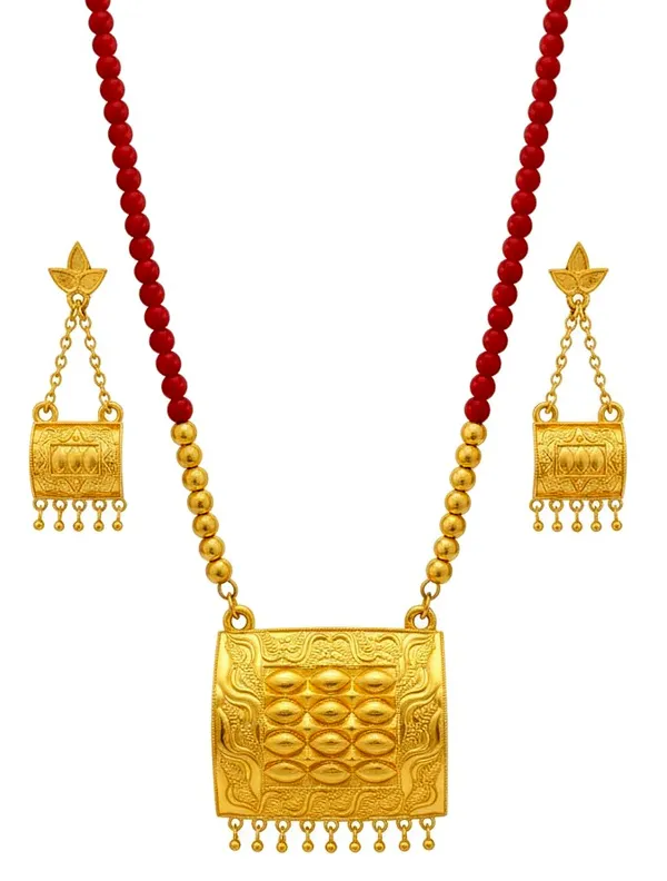 Assamese_Traditional_Golden_Biskut_Red_Moni_Tassel_Jewellery_Set