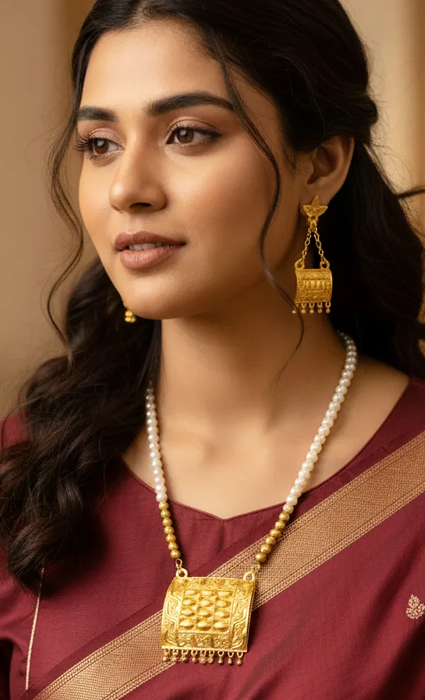 Assamese_Traditional_Golden_Biskut_White_Moni_Tassel_Jewellery_Set