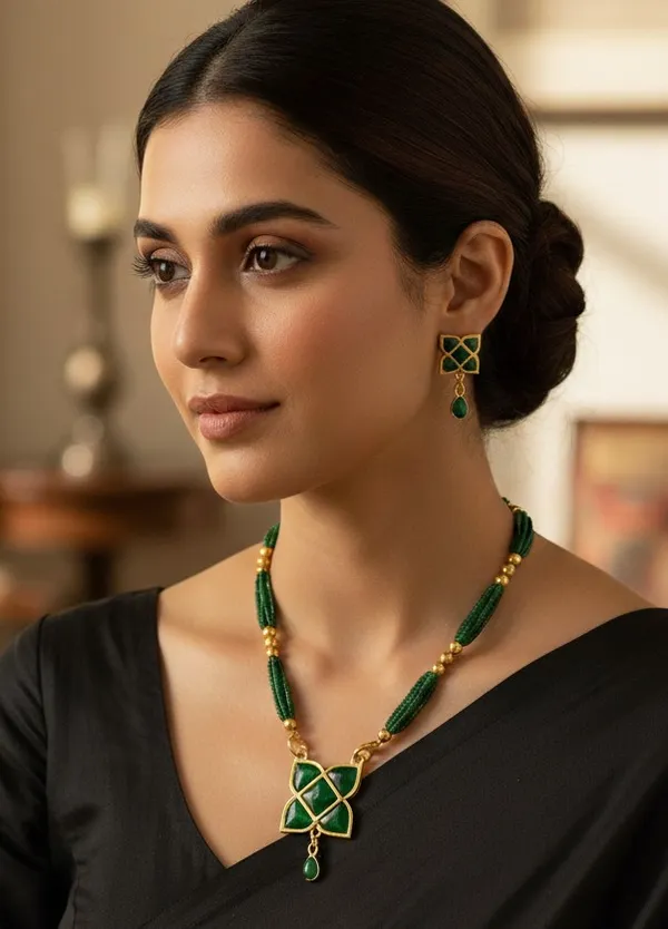 BG_GOLD_Assamese_Traditional_Copper_Based_Green_Square_Tassel_Jewellery_Set