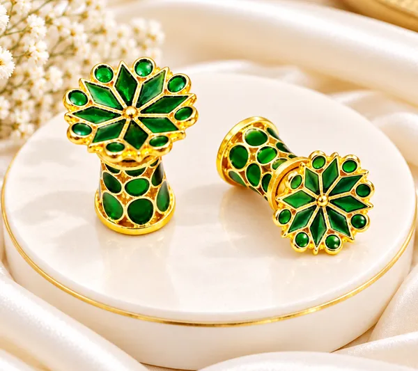 BG_GOLD_Assamese_Traditional_Green_Thuriya_Copper_Stud_Earring_