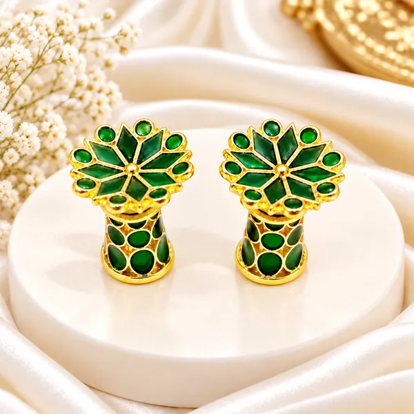 BG_GOLD_Assamese_Traditional_Green_Thuriya_Copper_Stud_Earring_