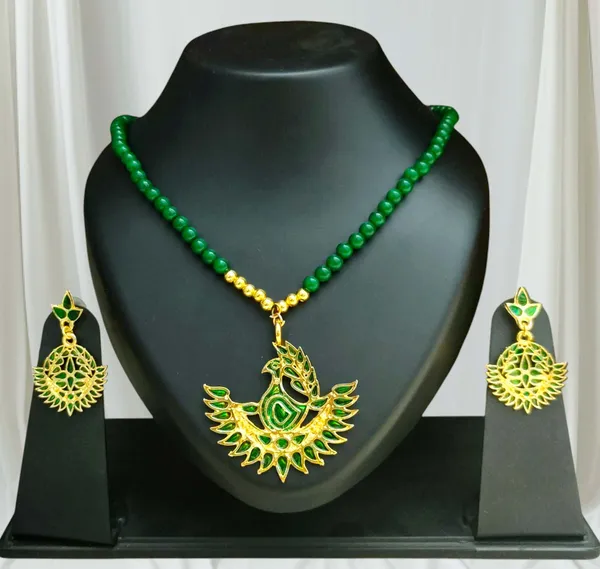 Assamese_Traditional_Green_Meenakari_Mayur_Design_Monitassel_Jewellery_Set