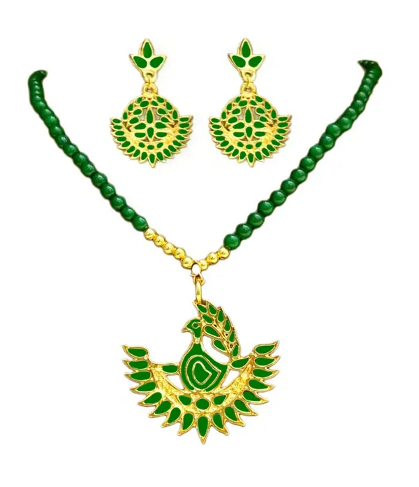 Assamese_Traditional_Green_Meenakari_Mayur_Design_Monitassel_Jewellery_Set