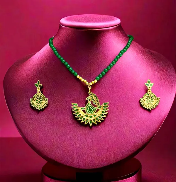 Assamese_Traditional_Green_Meenakari_Mayur_Design_Monitassel_Jewellery_Set