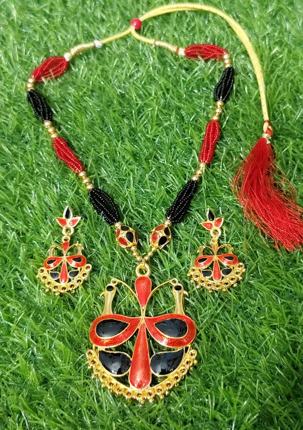 Assamese_Traditional_Jewellery_Red_Black_Meenakari_Loka_Paro_Monimala_Tassel_Jewellery_Set