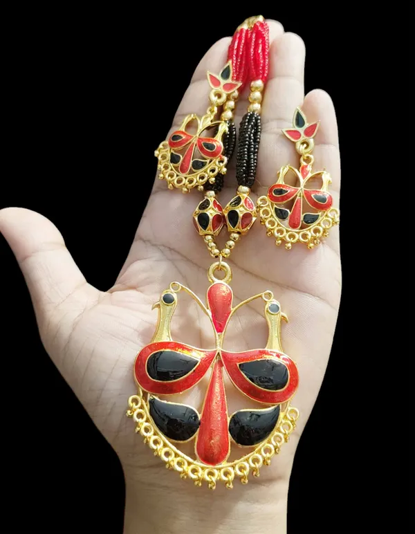 Assamese_Traditional_Jewellery_Red_Black_Meenakari_Loka_Paro_Monimala_Tassel_Jewellery_Set