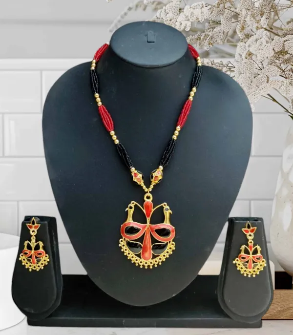 Assamese_Traditional_Jewellery_Red_Black_Meenakari_Loka_Paro_Monimala_Tassel_Jewellery_Set