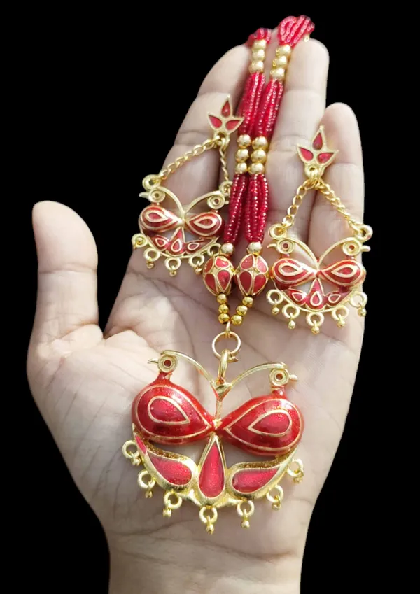Assamese_Traditional_Jewellery_Red_Meenakari_Loka_Paro_Monimala_Tassel_Jewellery_Set
