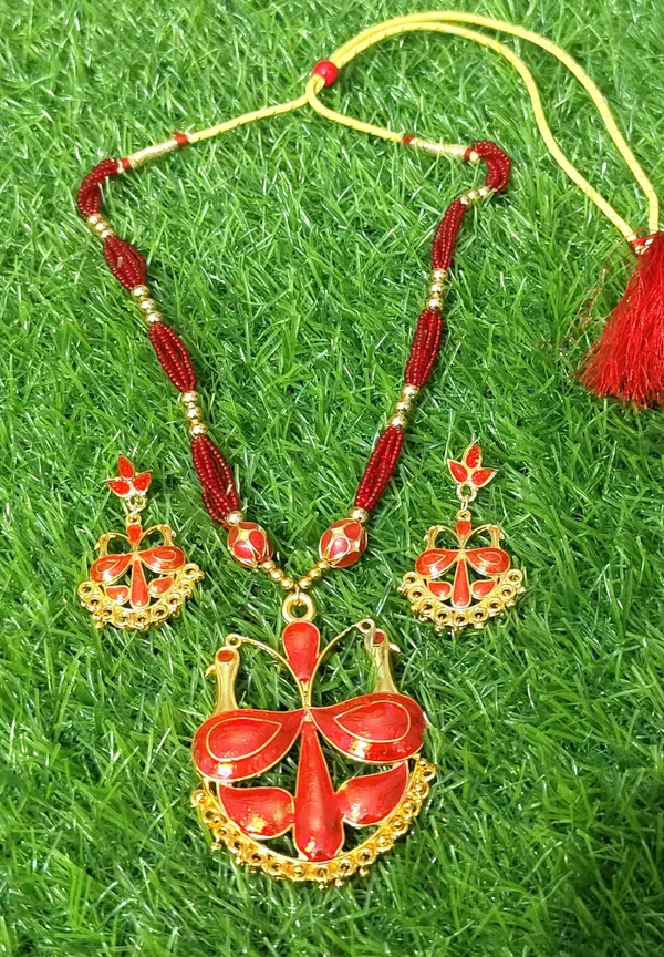 Assamese_Traditional_Jewellery_Red_Meenakari_Loka_Paro_Monimala_Tassel_Jewellery_Set