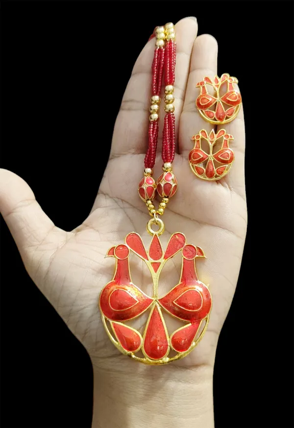Assamese_Traditional_Jewellery_Red_Meenakari_Loka_Paro_Monimala_Tassel_Jewellery_Set