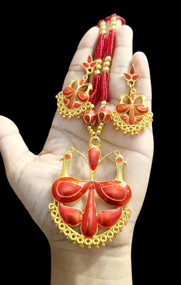 Assamese_Traditional_Jewellery_Red_Meenakari_Loka_Paro_Monimala_Tassel_Jewellery_Set