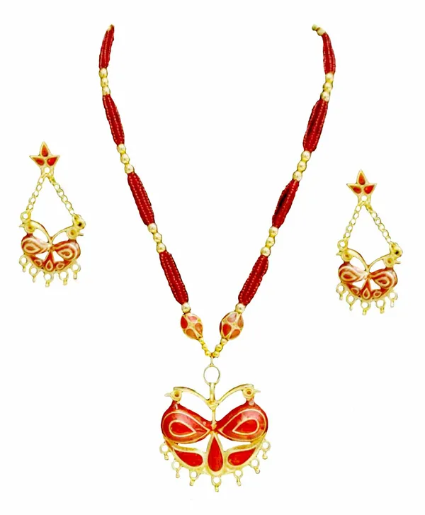 Assamese_Traditional_Jewellery_Red_Meenakari_Loka_Paro_Monimala_Tassel_Jewellery_Set
