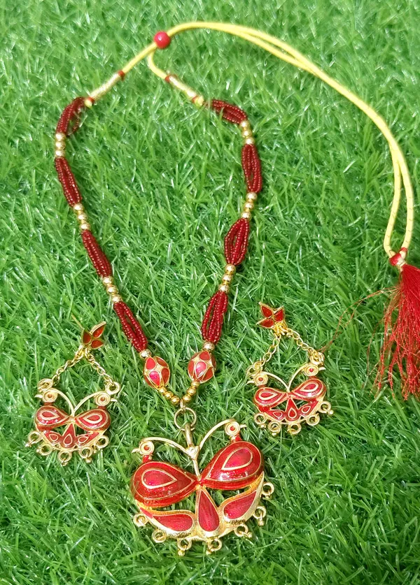 Assamese_Traditional_Jewellery_Red_Meenakari_Loka_Paro_Monimala_Tassel_Jewellery_Set
