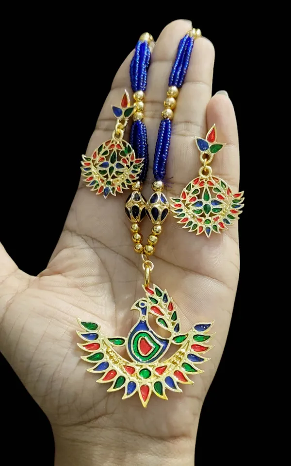 Assamese_Traditional_Multi_Meenakari_Mayur_Design_Ball_Tassel_Jewellery_Set
