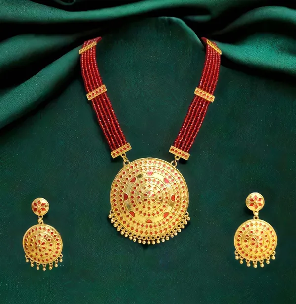 Assamese_Traditional_Red_Big_Japi_Crystal_Tassel_Newjewellery_Set