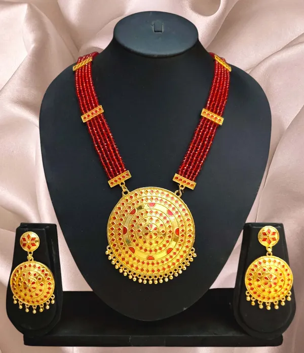 Assamese_Traditional_Red_Big_Japi_Crystal_Tassel_Newjewellery_Set