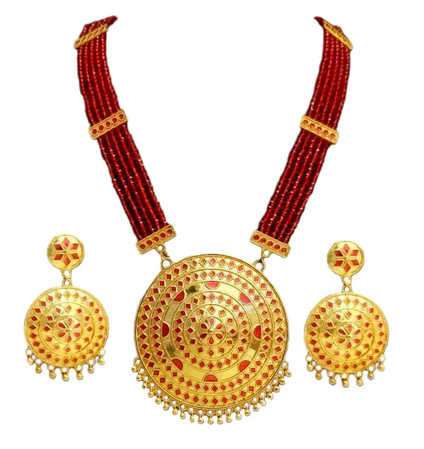 Assamese_Traditional_Red_Big_Japi_Crystal_Tassel_Newjewellery_Set