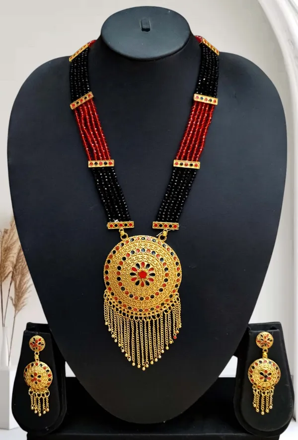Assamese_Traditional_Red_Black_Copper_Based_Zalar_Japi_Jewellery_Set