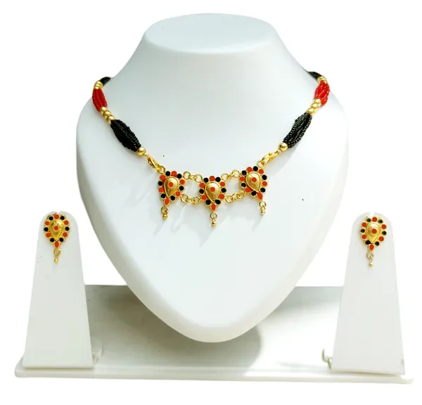 Assamese_Traditional_Red_Black_Dugdugi_Golpata_With_Tassel_Jewellery_Set