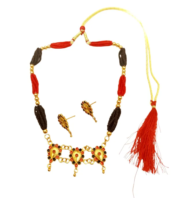 Assamese_Traditional_Red_Black_Dugdugi_Golpata_With_Tassel_Jewellery_Set