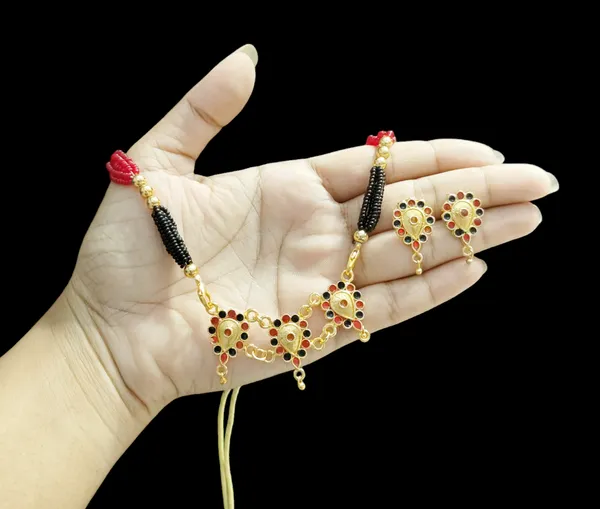 Assamese_Traditional_Red_Black_Dugdugi_Golpata_With_Tassel_Jewellery_Set