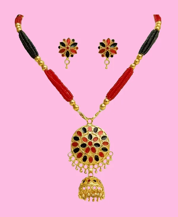 Assamese_Traditional_Red_Black_Japi_Jewellery_Set