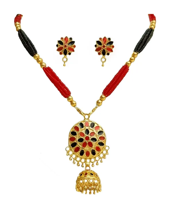 Assamese_Traditional_Red_Black_Japi_Jewellery_Set