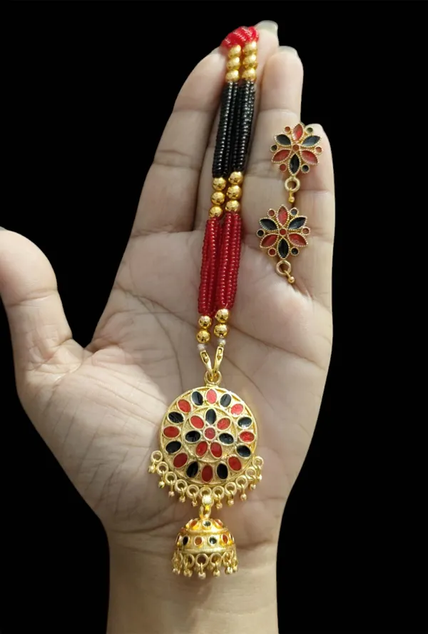 Assamese_Traditional_Red_Black_Japi_Jewellery_Set