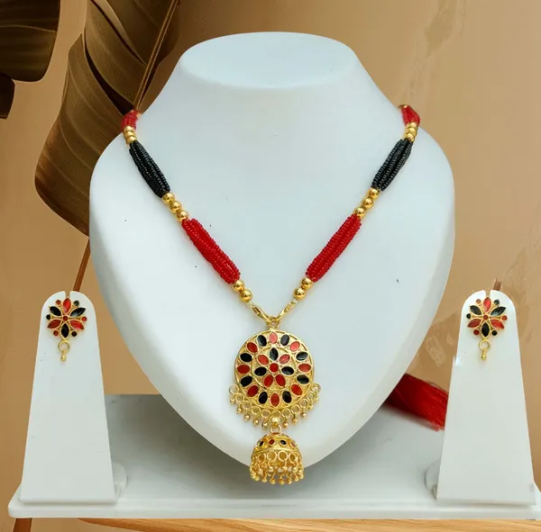Assamese_Traditional_Red_Black_Japi_Jewellery_Set