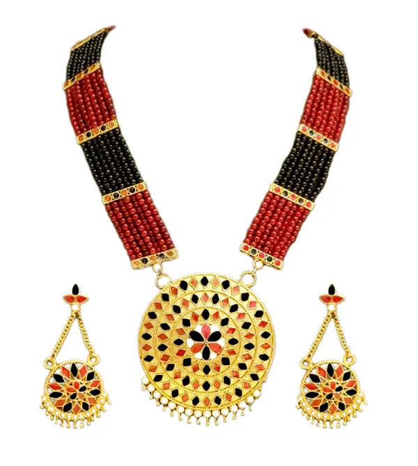 Assamese_Traditional_Red_Black_Japi_Moti_Tassel_Jewellery_Set