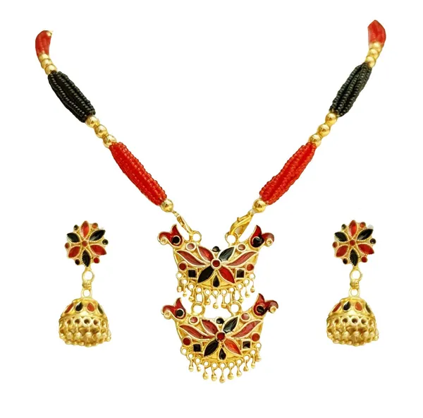 Assamese_Traditional_Red_Black_Junbiri_Monimala_Tassel_Jewellery_Set