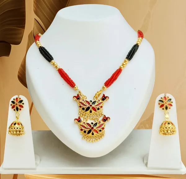 Assamese_Traditional_Red_Black_Junbiri_Monimala_Tassel_Jewellery_Set