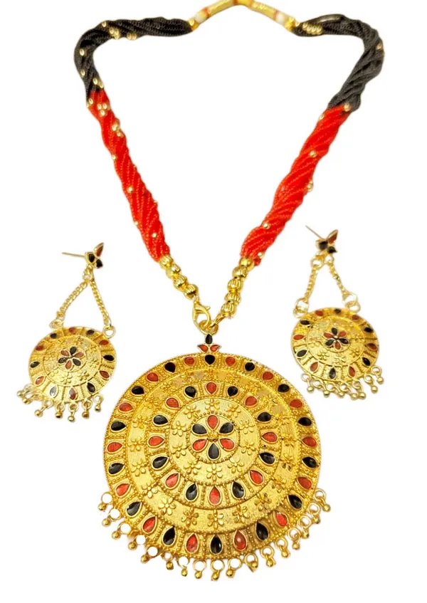 Assamese_Traditional_Red_Black_Meenakari_Copper_Based_Japi_Jewellery_Set