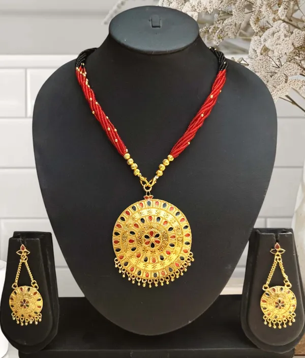 Assamese_Traditional_Red_Black_Meenakari_Copper_Based_Japi_Jewellery_Set