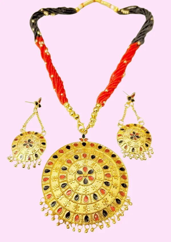 Assamese_Traditional_Red_Black_Meenakari_Copper_Based_Japi_Jewellery_Set