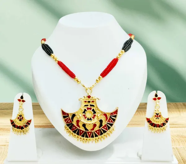 Assamese_Traditional_Red_Black_Meenakari_Jewellery_Set