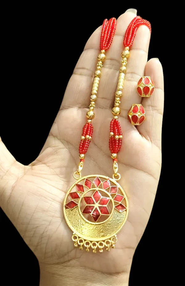 Assamese_Traditional_Red_Black_Small_Japi_Jewellery_Set