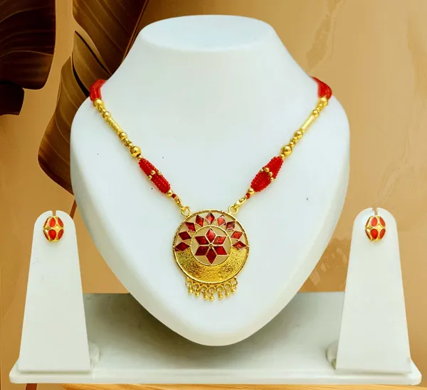 Assamese_Traditional_Red_Black_Small_Japi_Jewellery_Set