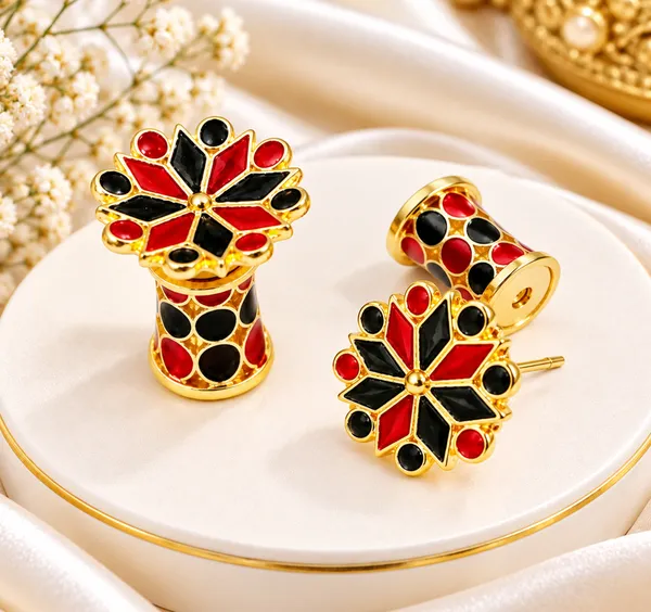 BG_GOLD_Assamese_Traditional_Red_Black_Thuriya_Copper_Stud_Earring_