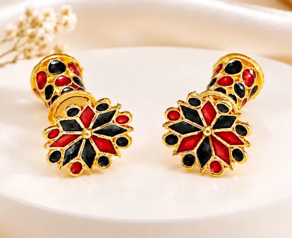 BG_GOLD_Assamese_Traditional_Red_Black_Thuriya_Copper_Stud_Earring_