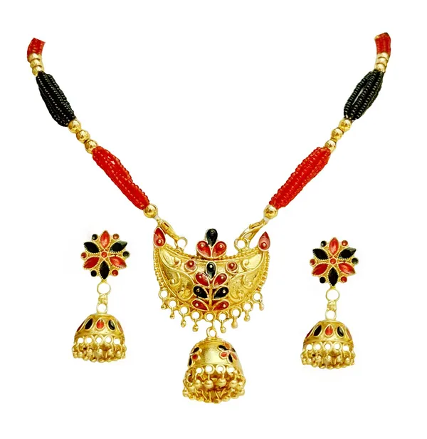 Assamese_Traditional_Red_Black_Junbiri_Jewellery_Set