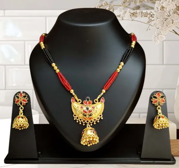 Assamese_Traditional_Red_Black_Junbiri_Jewellery_Set