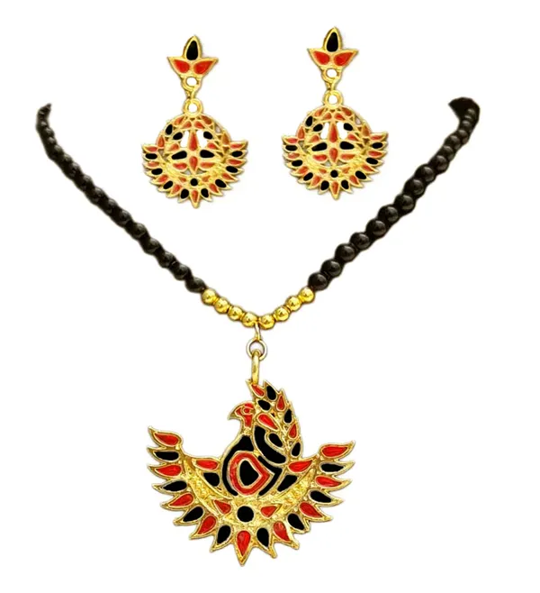Assamese_Traditional_Red_Black_Meenakari_Mayur_Design_Monitassel_Jewellery_Set